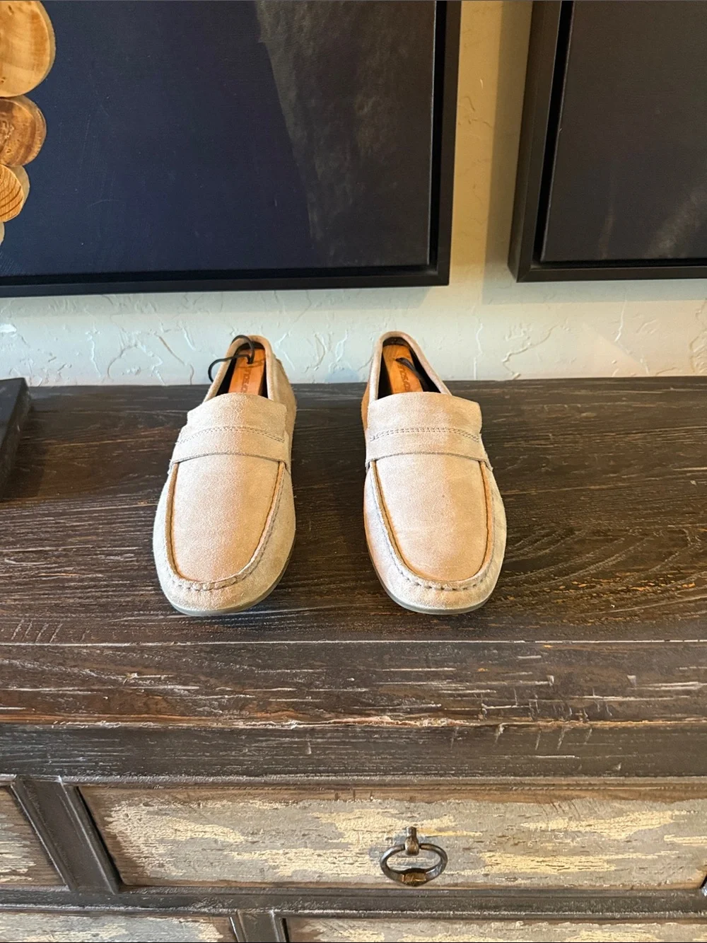 HUGO Beige Suede Penny Loafers